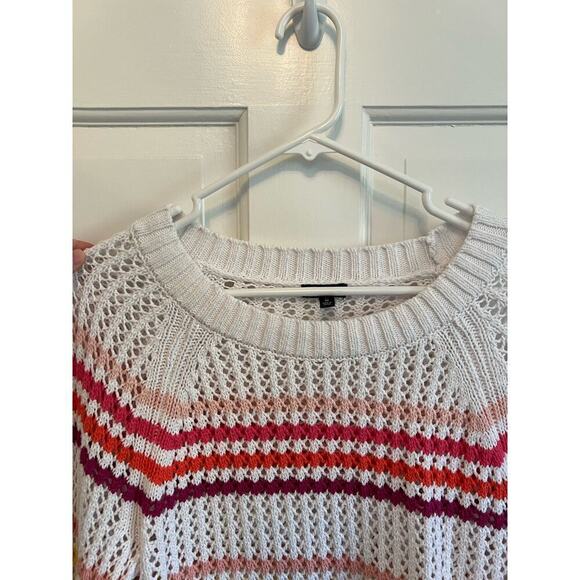 Talbots Open Stitch Rainbow Stripe Sweater Raglan Crochet Loose Knit Women's M - Picture 5 of 8